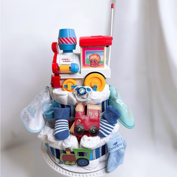 Colorful Train Diaper Cake Baby Shower Gift